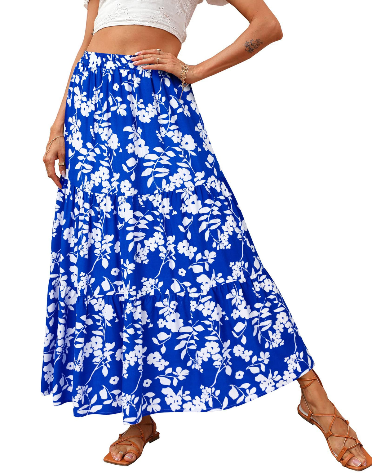 KIRUNDO Maxi Skirts for Women Summer Boho Floral Long Skirt