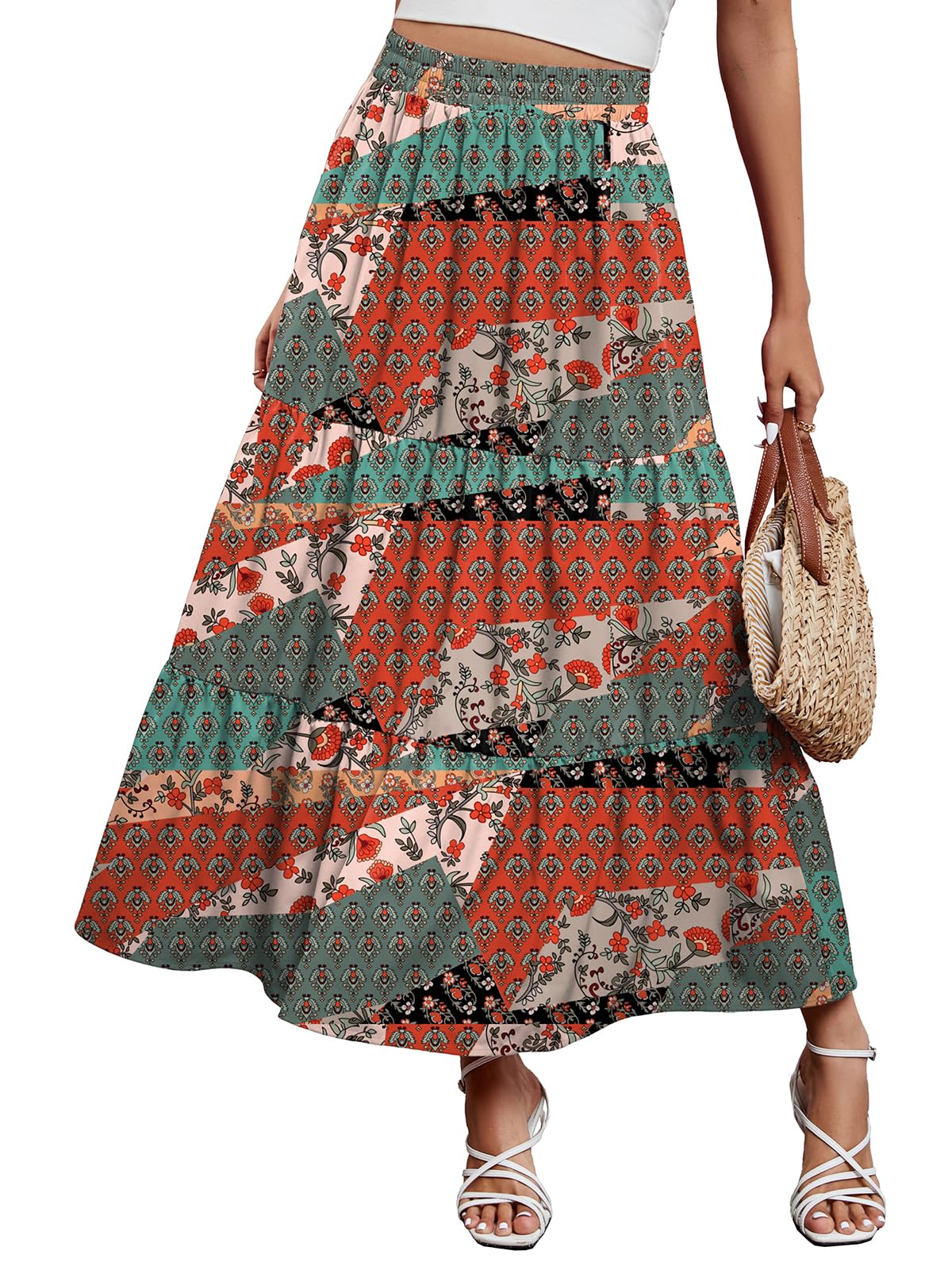 Arolina Maxi Skirts for Women Summer Boho Flowy Tiered Long Beach Skirt