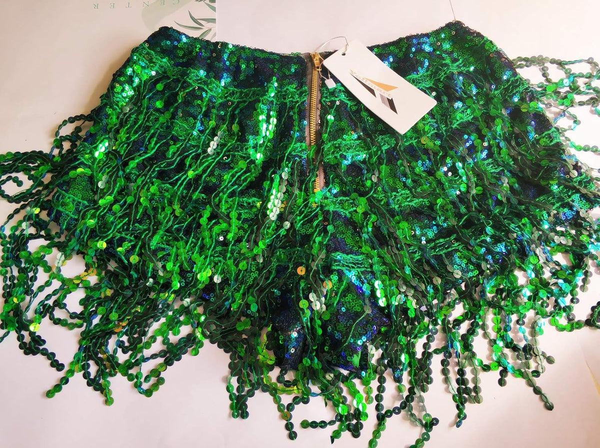 Women's Sequins Tassel Skirts Shorts Booty Dance Festival Bottoms