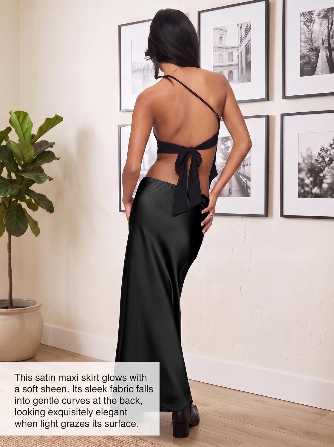Women’s Silk Satin Skirts Long Maxi Drawstring A-Line Fall Elegant Cocktail Party Wedding Mermaid Midi Skirt