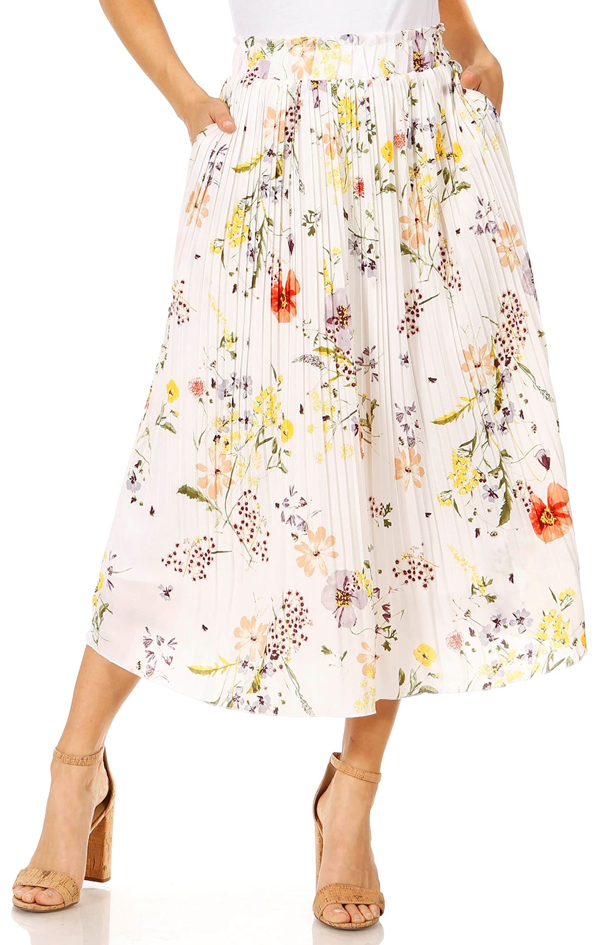 Simlu Pleated Midi Skirts for Women with Pockets, Elastic High Waisted Skirt Reg & Plus Size Womens Summer Skirts Trendy 2023