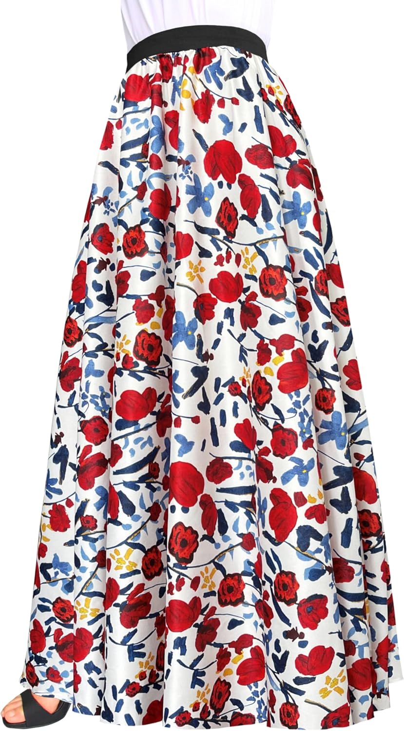 Afibi Women African Skirt Printed Ankara Maxi Skirt Dashiki Long Skirts with Pockets