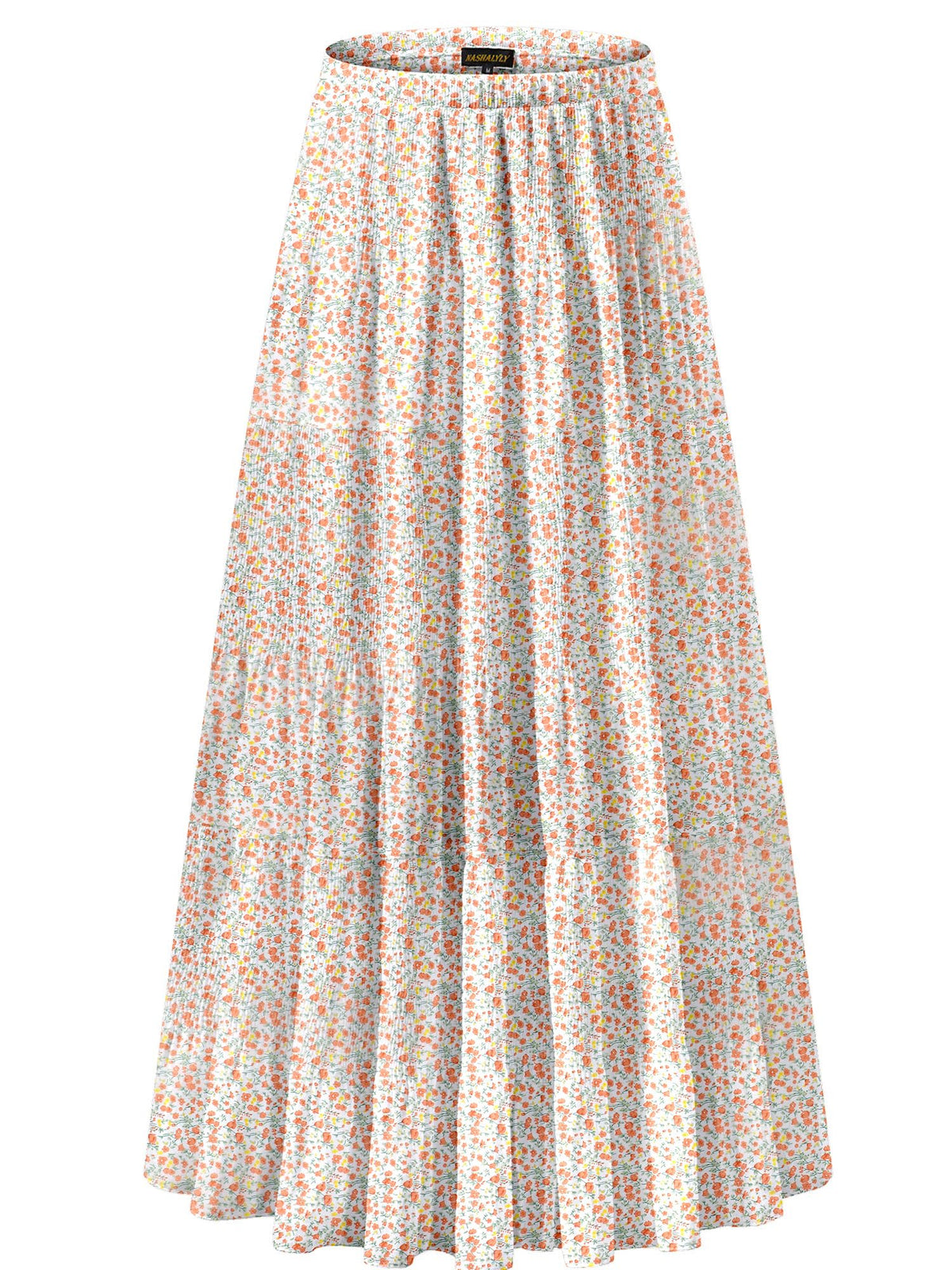 NASHALYLY Women's Chiffon Elastic High Waist Pleated A-Line Maxi Skirts