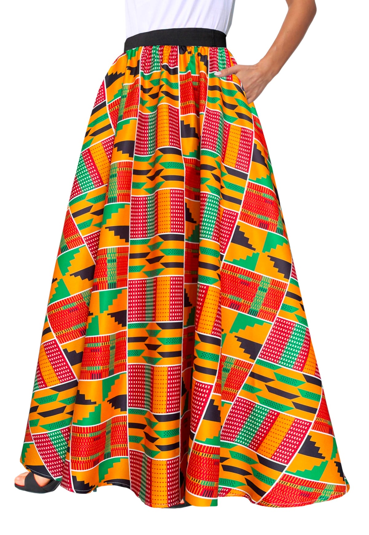 Afibi Women African Skirt Printed Ankara Maxi Skirt Dashiki Long Skirts with Pockets