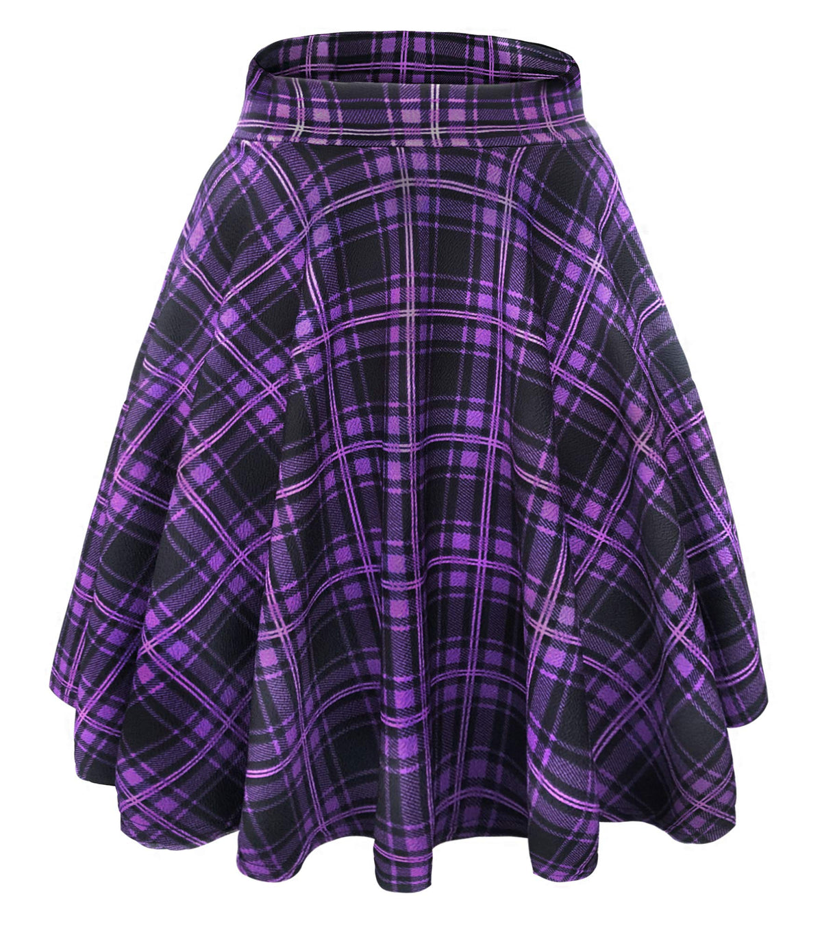 EXCHIC Women's Casual Stretchy Flared Mini Skater Skirt Basic A-Line Pleated Midi Skirt