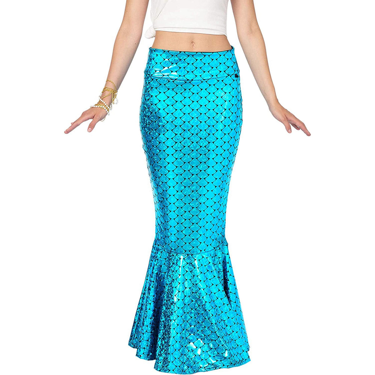 Women Halloween Mermaid Sequin Scale Skirt Package Hip High Waist Fishtail Costume Role-Play Party Cos Outfits