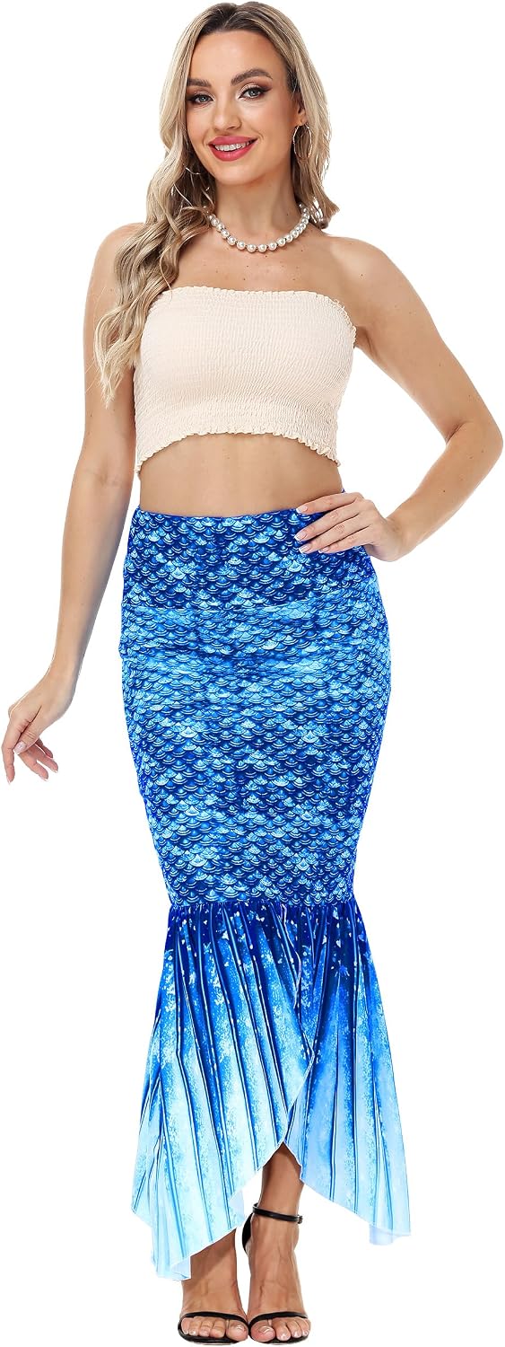 AOBUTE Women Mermaid Costume Skirt Halloween Fish Tail Skirts Holiday Cosplay Outfits