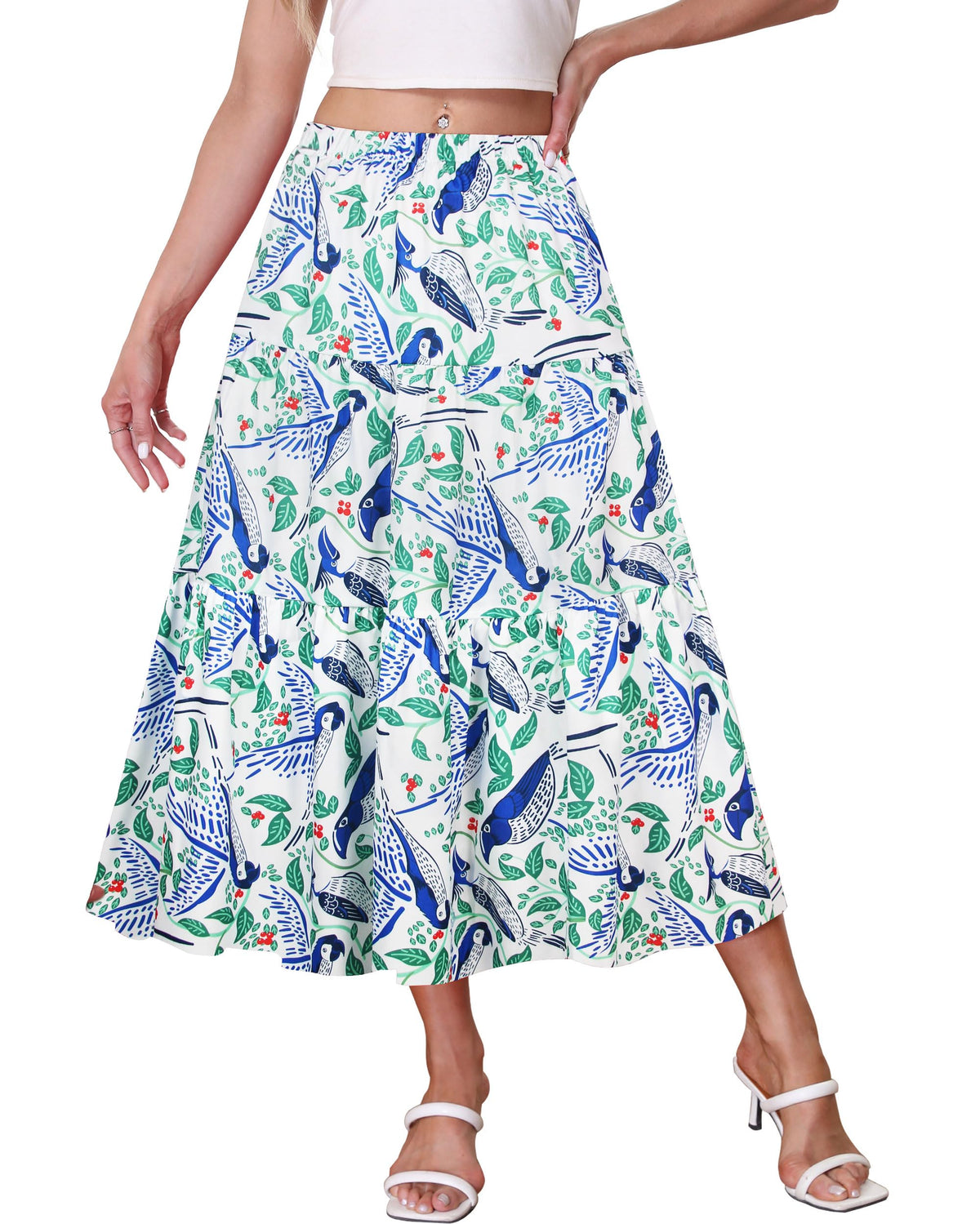Kingfancy Women's Boho Midi Skirt A-Line Flowy Skirts