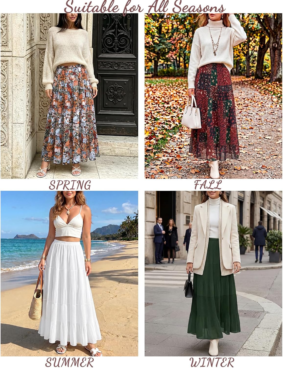 Women's Chiffon Maxi Skirt Pleated High Waisted Flowy Long Skirts