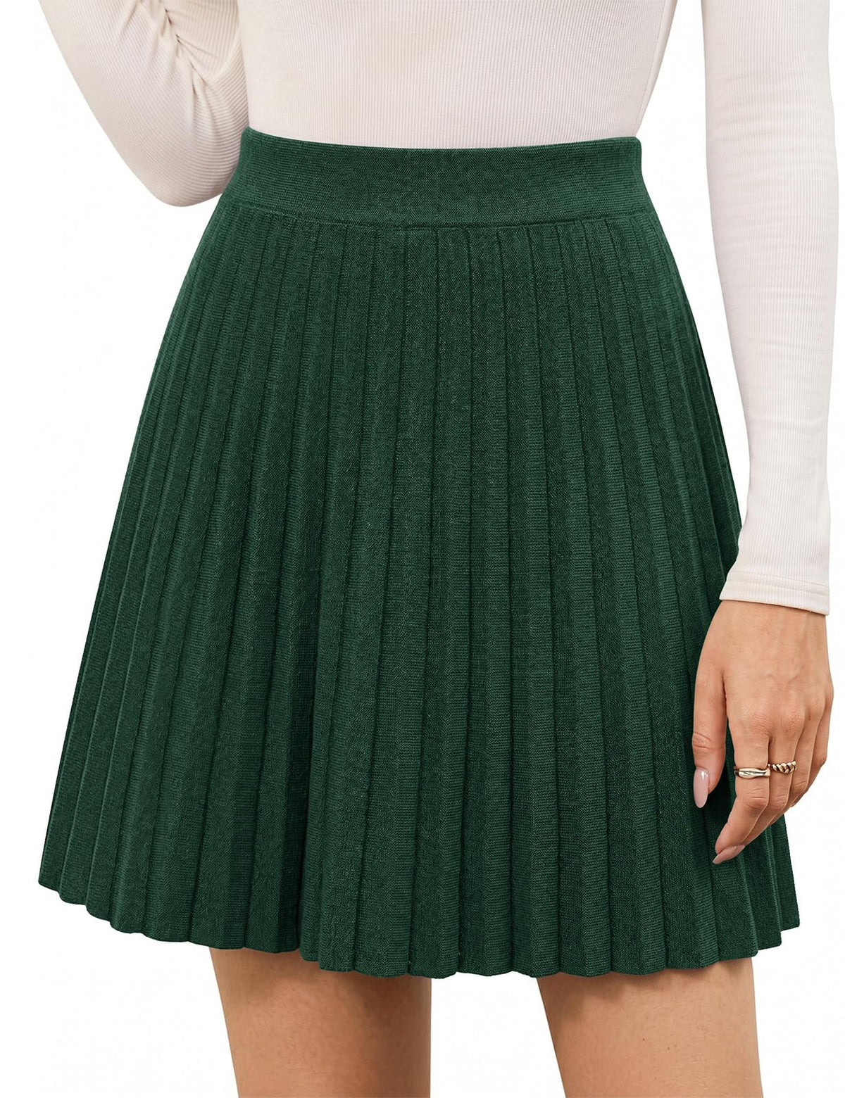 Yusongirl Women Mini Knit Pleated Skirt A Line Elastic High Waist
