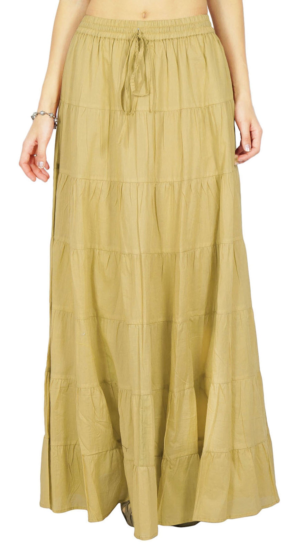 Solid Long Maxi Cotton Beach Wear Skirt For Women Elastic Waist Skirt Summer Wear