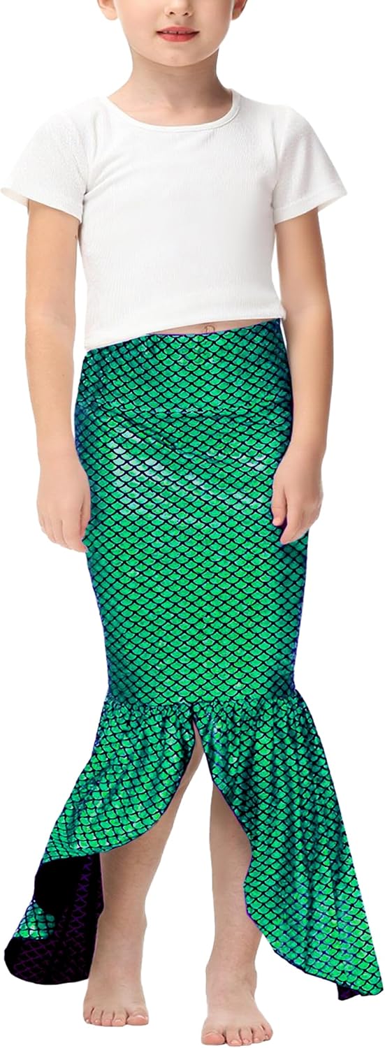 AOBUTE Girls Mermaid Skirts Elastic Waisted Shiny Skirt XS-XL