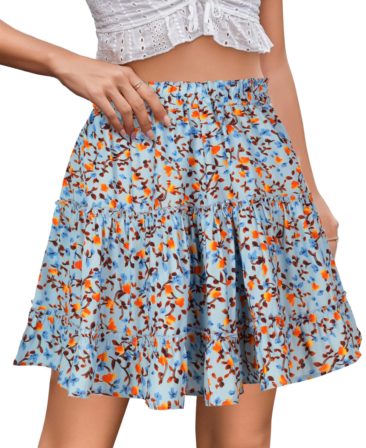 THHGPO Women's Basic Mini Skirts Flared Cotton Short Skirt
