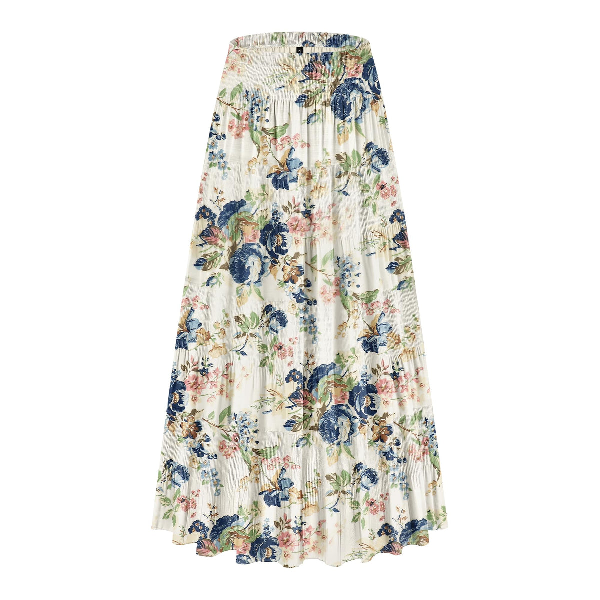 CYiNu Women's Chiffon Elastic High Waist Tiered Pleated Floral Printed A-Line Boho Long Maxi Skirts