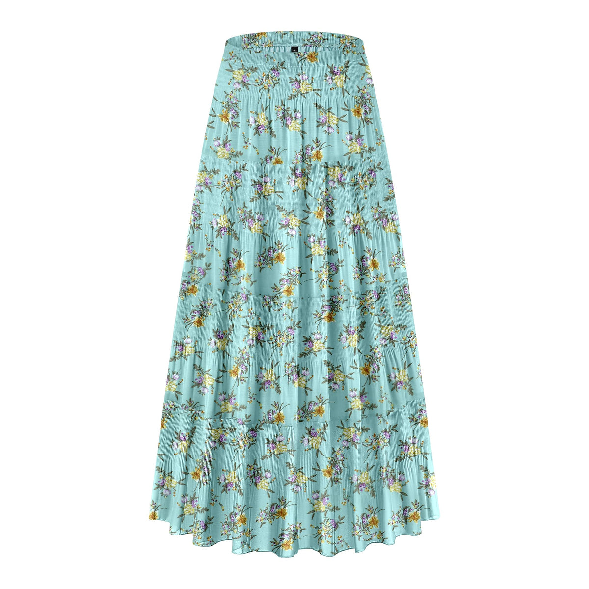 CYiNu Women's Chiffon Elastic High Waist Tiered Pleated Floral Printed A-Line Boho Long Maxi Skirts