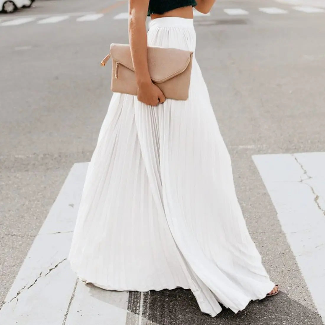 Ebossy Women's High Waist Flowy Pleated Chiffon Maxi Skirt - Casual Loose Fitted, Elastic Waist, Summer Fall Winter Wear, Basic Minimalist Design Womenswear,back to school shopping