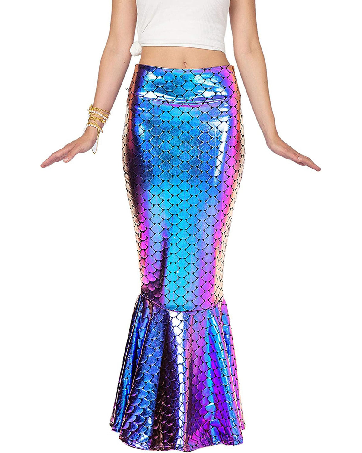 Women Halloween Mermaid Costumes High Waist Sequin Scales Bodycon Fishtail Skirt Masquerade Cosplay Party Outfits