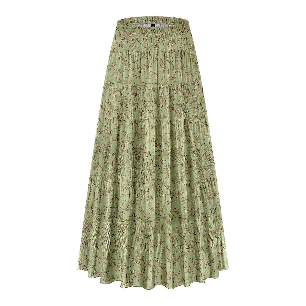 CYiNu Women's Chiffon Elastic High Waist Tiered Pleated Floral Printed A-Line Boho Long Maxi Skirts