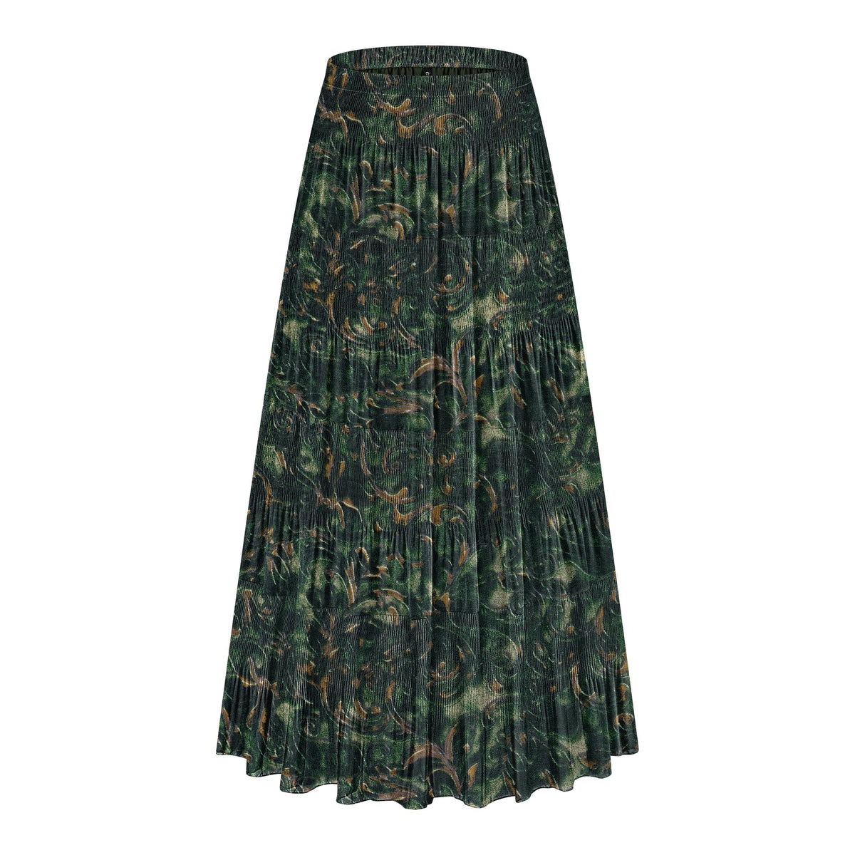 CYiNu Women's Chiffon Elastic High Waist Tiered Pleated Floral Printed A-Line Boho Long Maxi Skirts