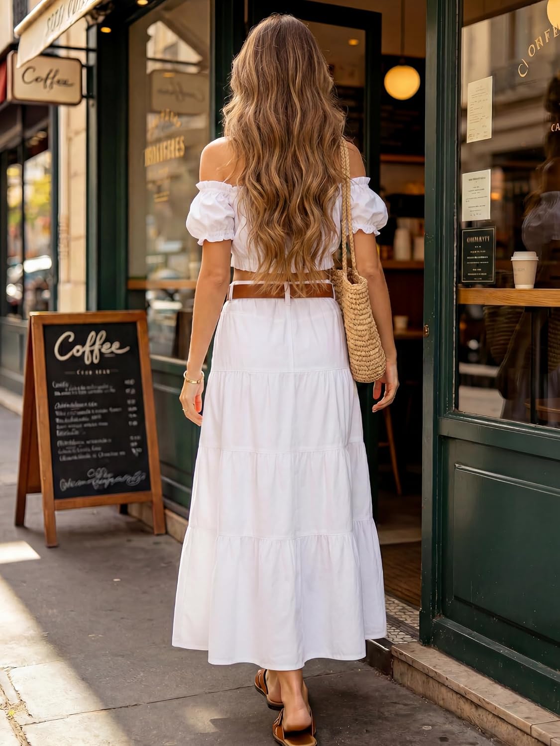 Womens Long Denim Skirt Tiered High Elastic Waist Jean Maxi Skirts