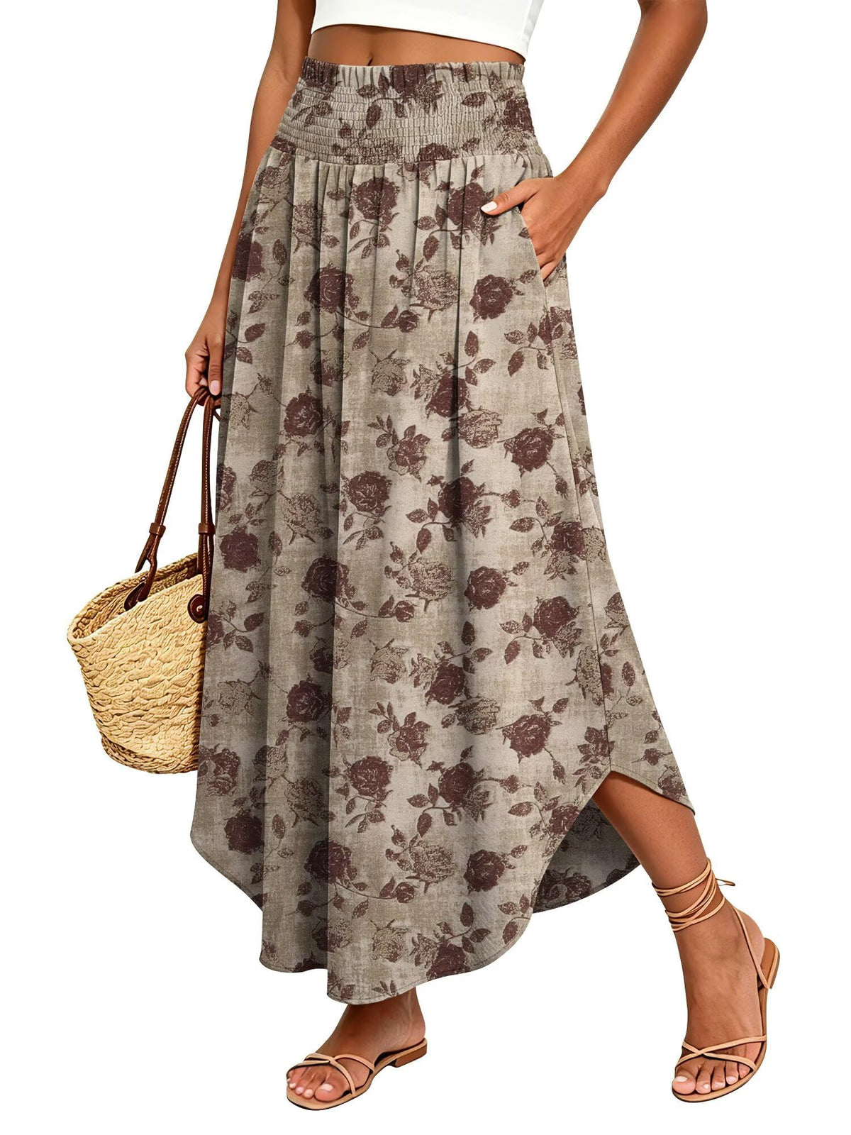 StunShow Women's Maxi Skirts Boho High Waisted Flowy A Line Pleated Beach Long Skirt with Pockets(S-XXL)