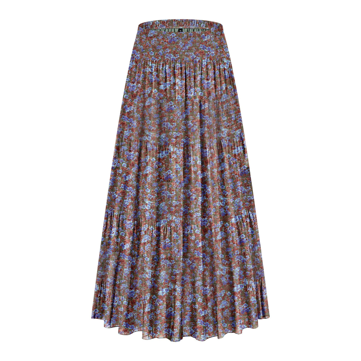 CYiNu Women's Chiffon Elastic High Waist Tiered Pleated Floral Printed A-Line Boho Long Maxi Skirts