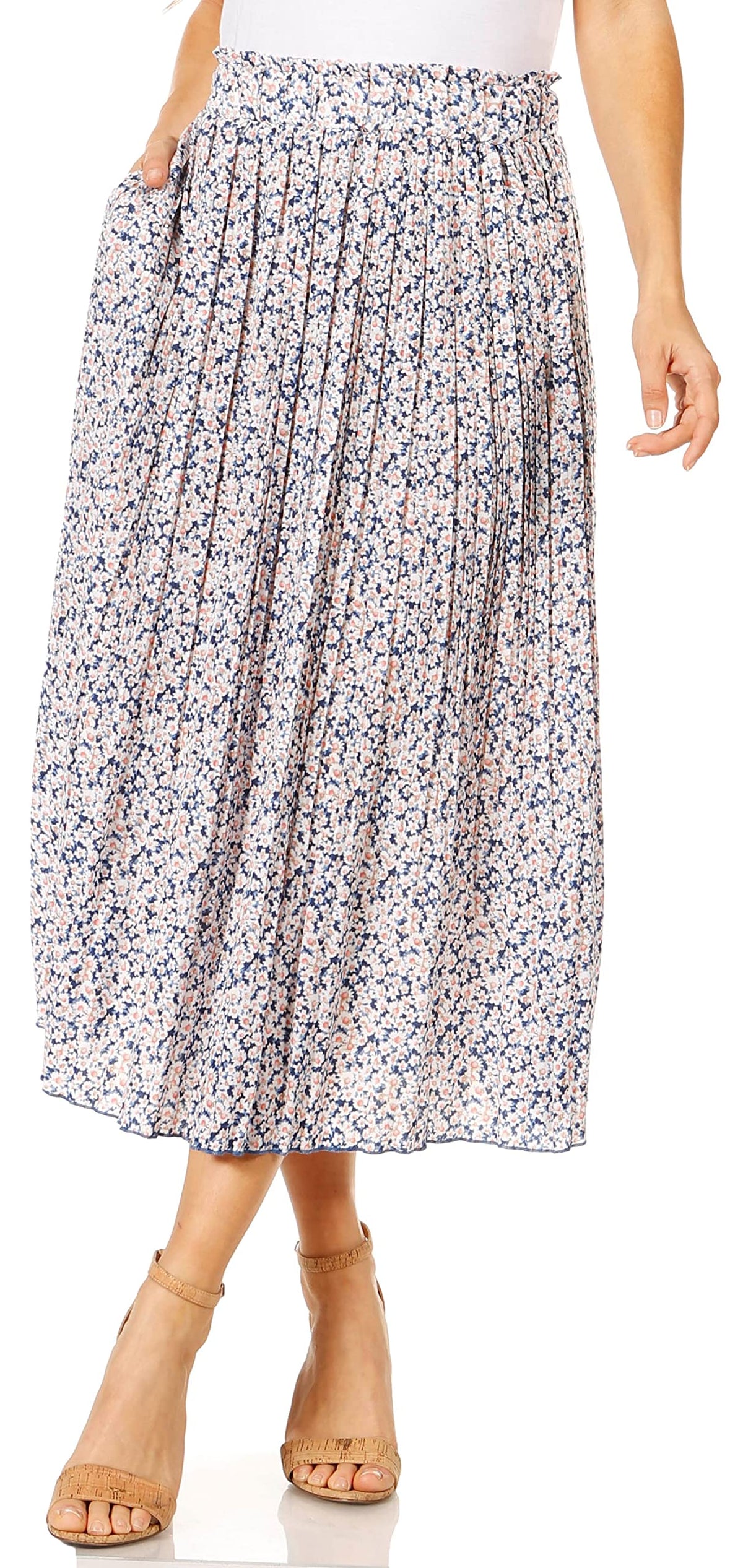 Simlu Pleated Midi Skirts for Women with Pockets, Elastic High Waisted Skirt Reg & Plus Size Womens Summer Skirts Trendy 2023