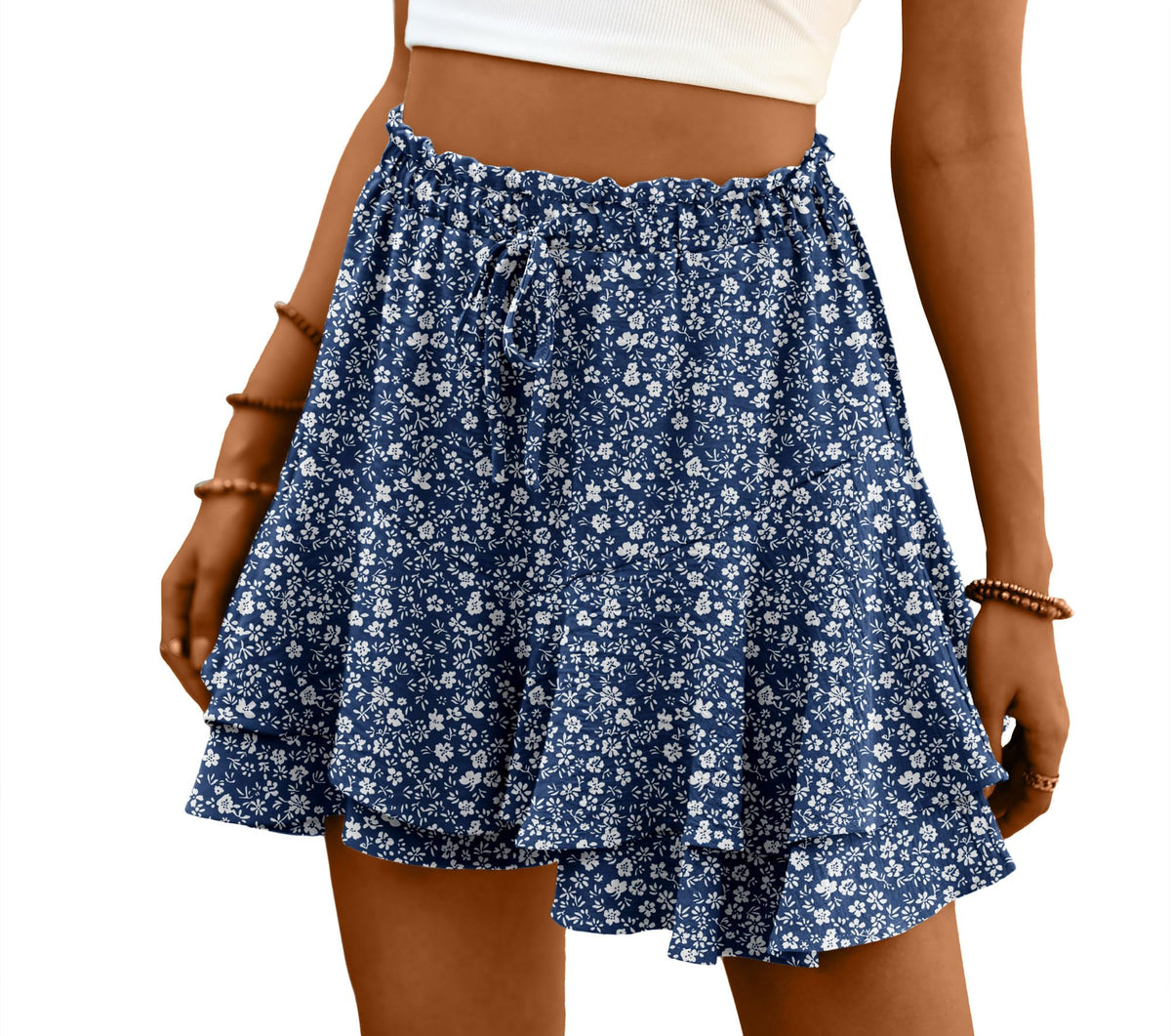 Lepunuo Flowy Shorts for Women Boho Ruffle Tiered Skorts Summer Skorts