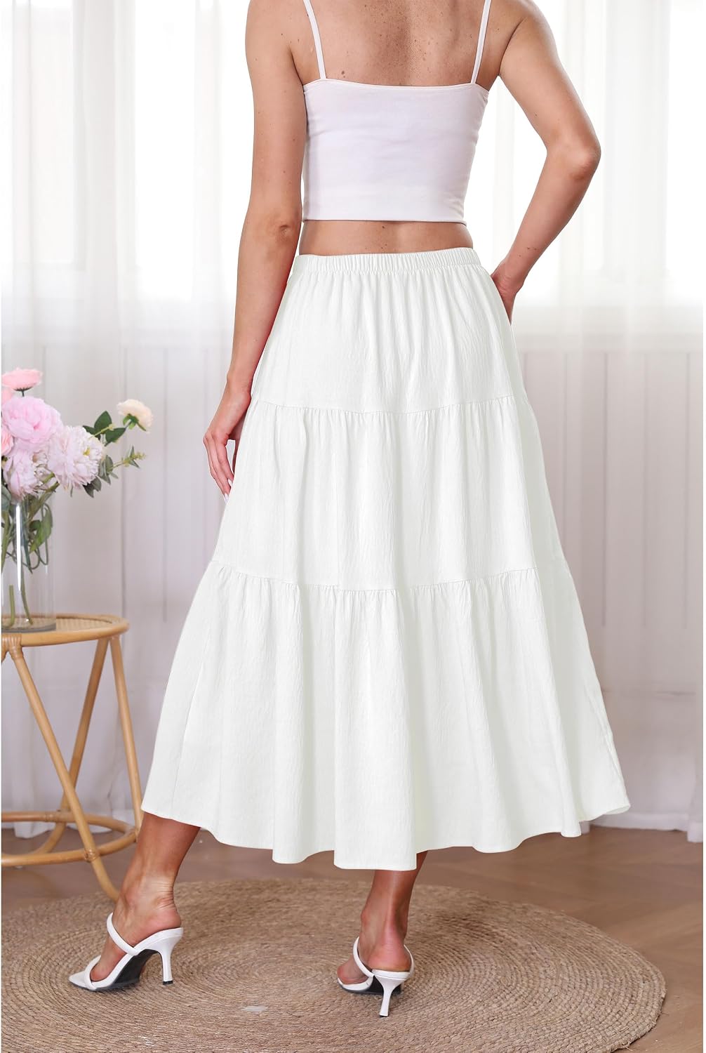 Kingfancy Women's Boho Midi Skirt A-Line Flowy Skirts