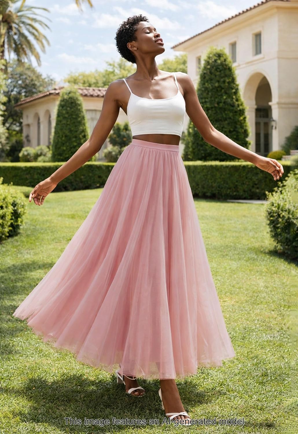 SANGTREE Women's Maxi Tulle Skirts A-Line Layered Long Mesh Flowy Skirt