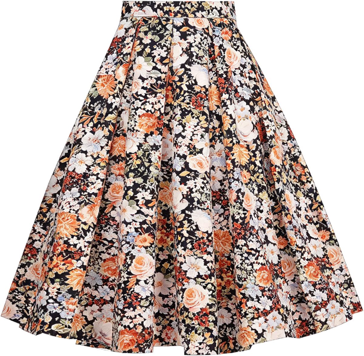 OBBUE Vintage Pleated Skirt A-line Midi Skirts