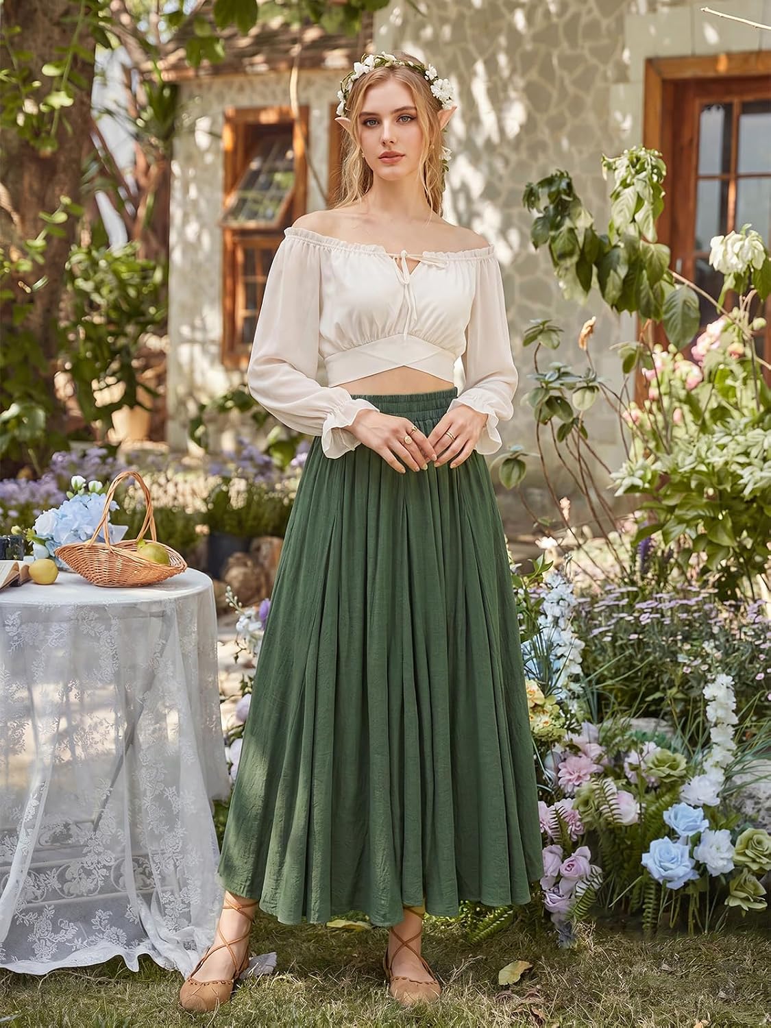 Scarlet Darkness Maxi Skirts for Women Long Flowy Boho Renaissance Skirt