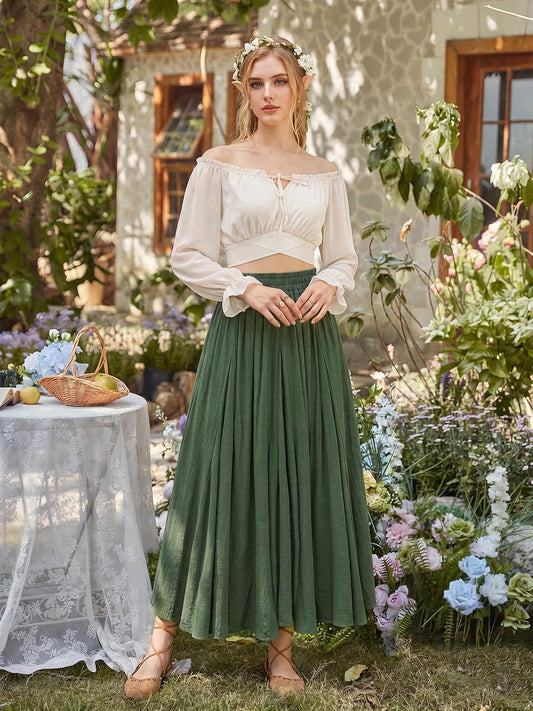 Scarlet Darkness Maxi Skirts for Women Long Flowy Boho Renaissance Skirt