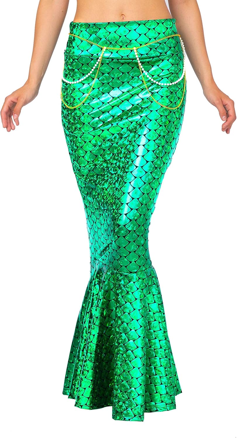 Spooktacular Creations Adult Metallic Hologram Shiny Mermaid Skirt Costume Role Play for Halloween Costumes Party Events