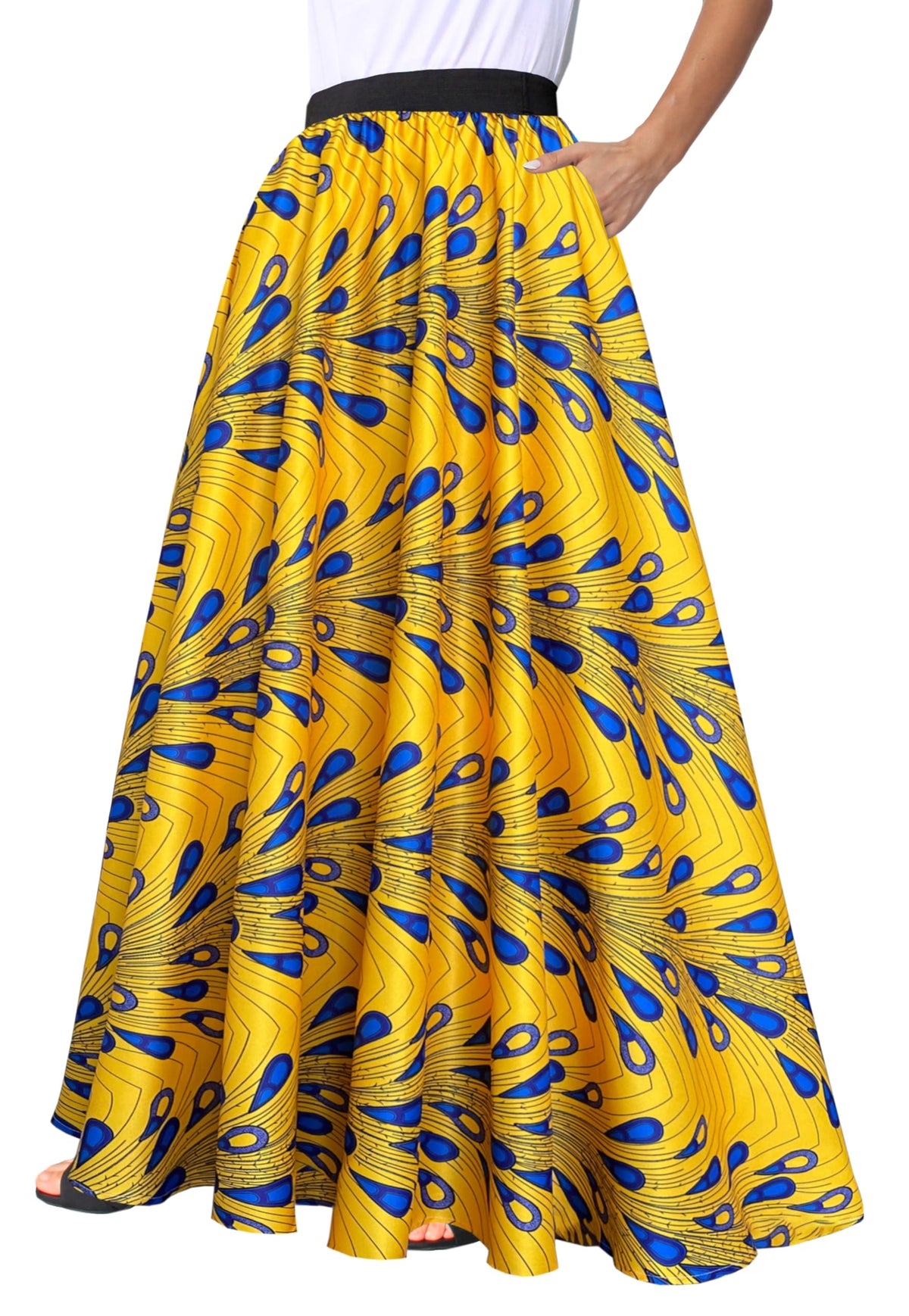 Afibi Women African Skirt Printed Ankara Maxi Skirt Dashiki Long Skirts with Pockets