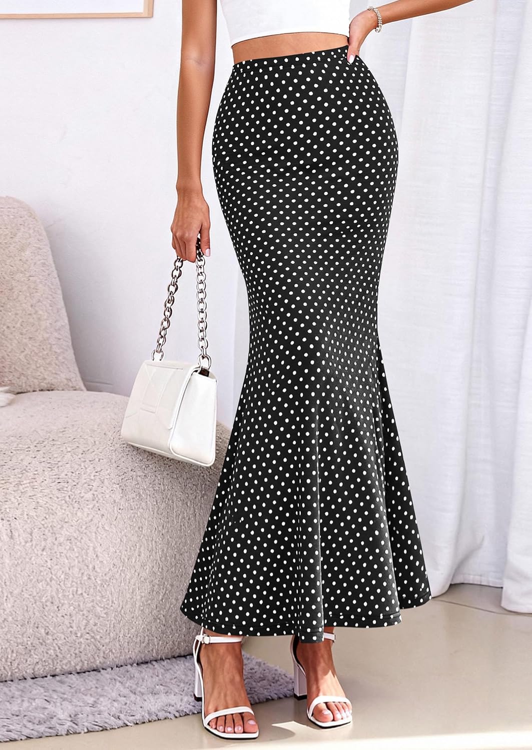 PRETTYGARDEN Women's Maxi Skirt 2026 Summer Flowy Polka Dot Floral High Waisted Mermaid Office Work Spring Long Slip Skirts