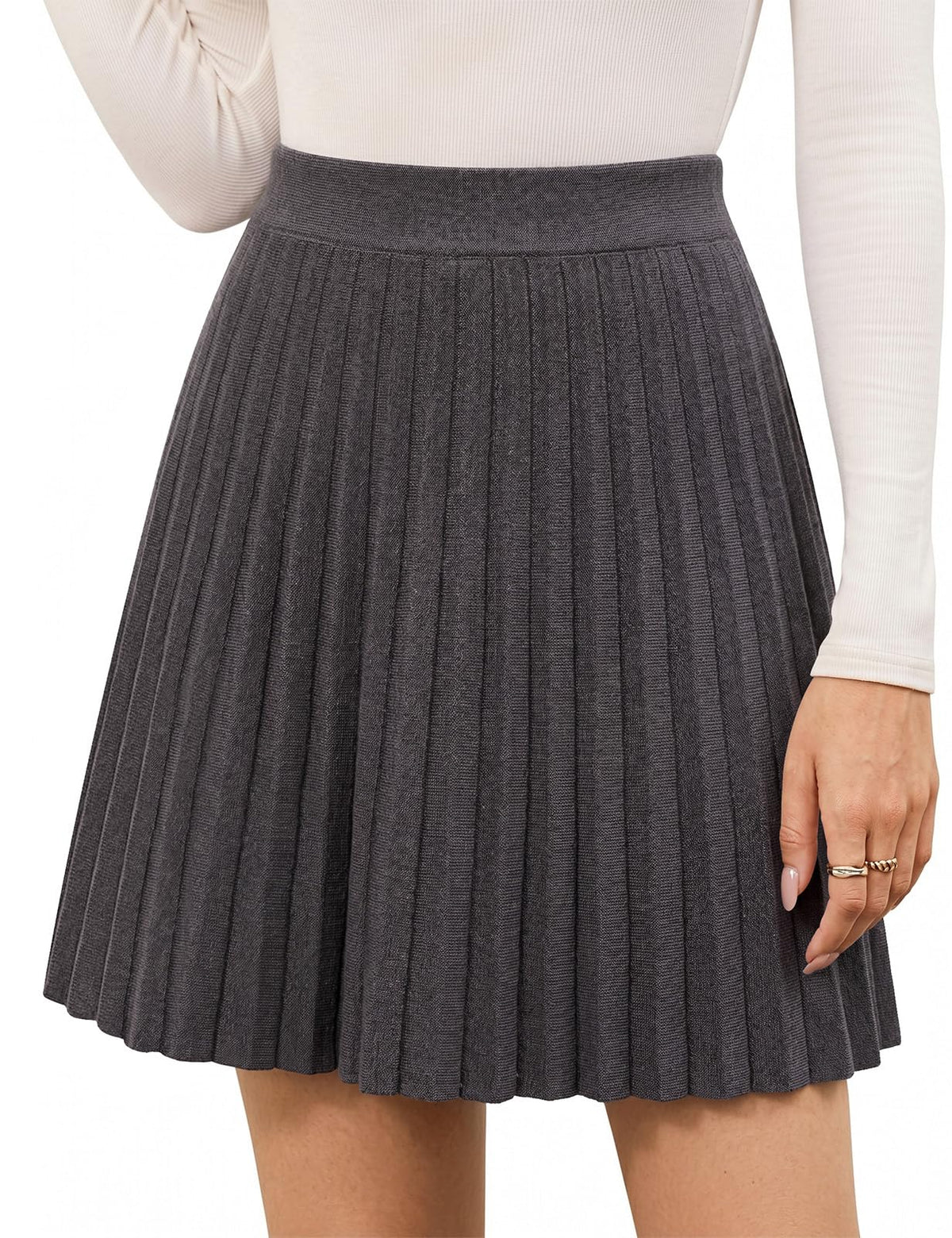Yusongirl Women Mini Knit Pleated Skirt A Line Elastic High Waist