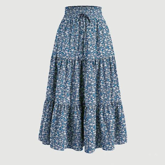 Boho Long Skirts for Women Summer Flowy Pleated A Line Floral Maxi Skirt Y2k Comfy Tiered Elastic High Waisted Skirts