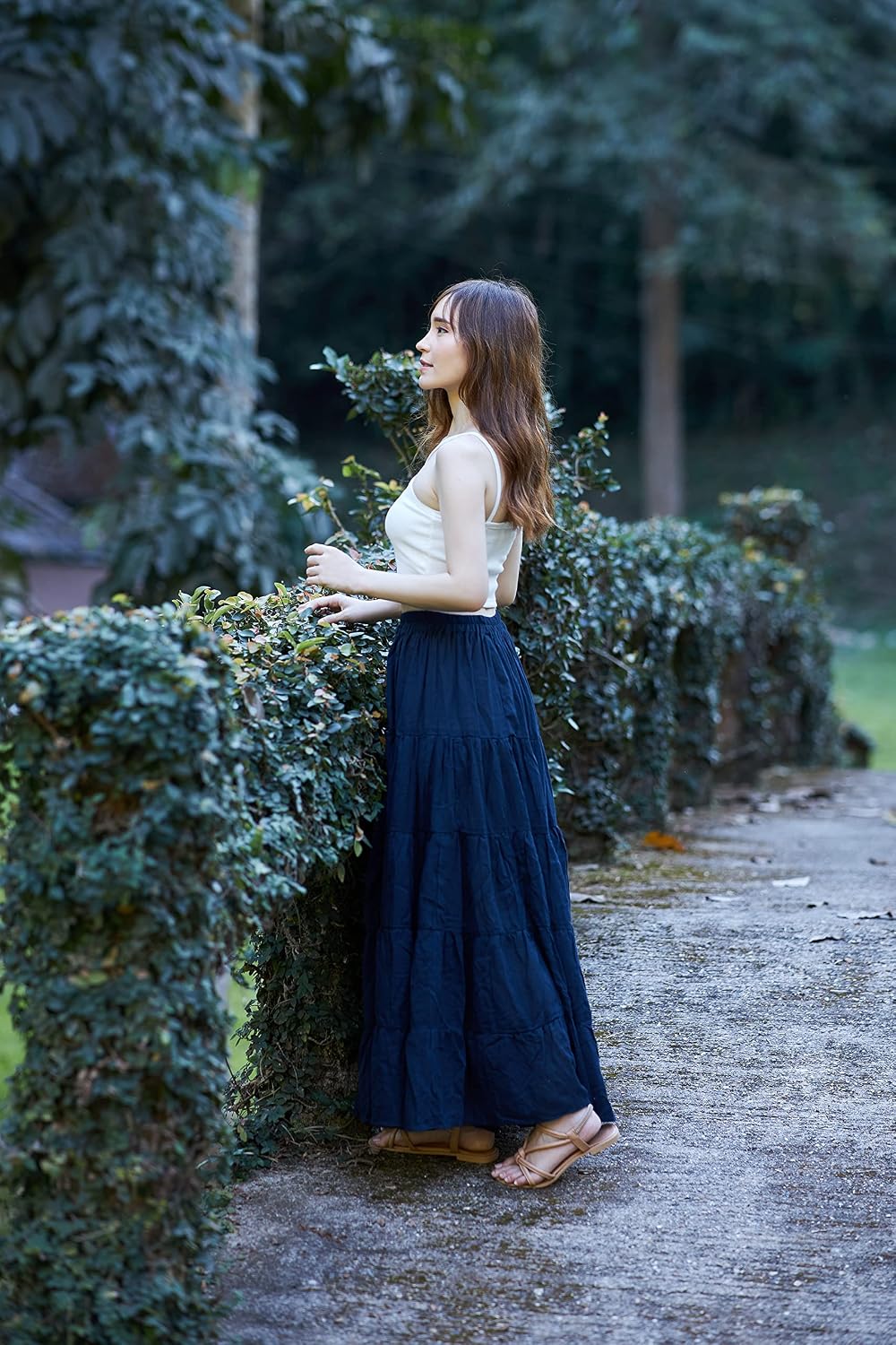 Lannaclothesdesign Women's Cotton Long Ruffle Maxi Skirt