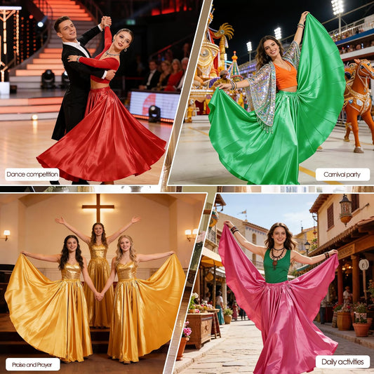 Women Satin Full Circle Ankle Length Swing Long Skirt Maxi Shiny Skirt for Party Cosplay Belly Dance Performance Costume