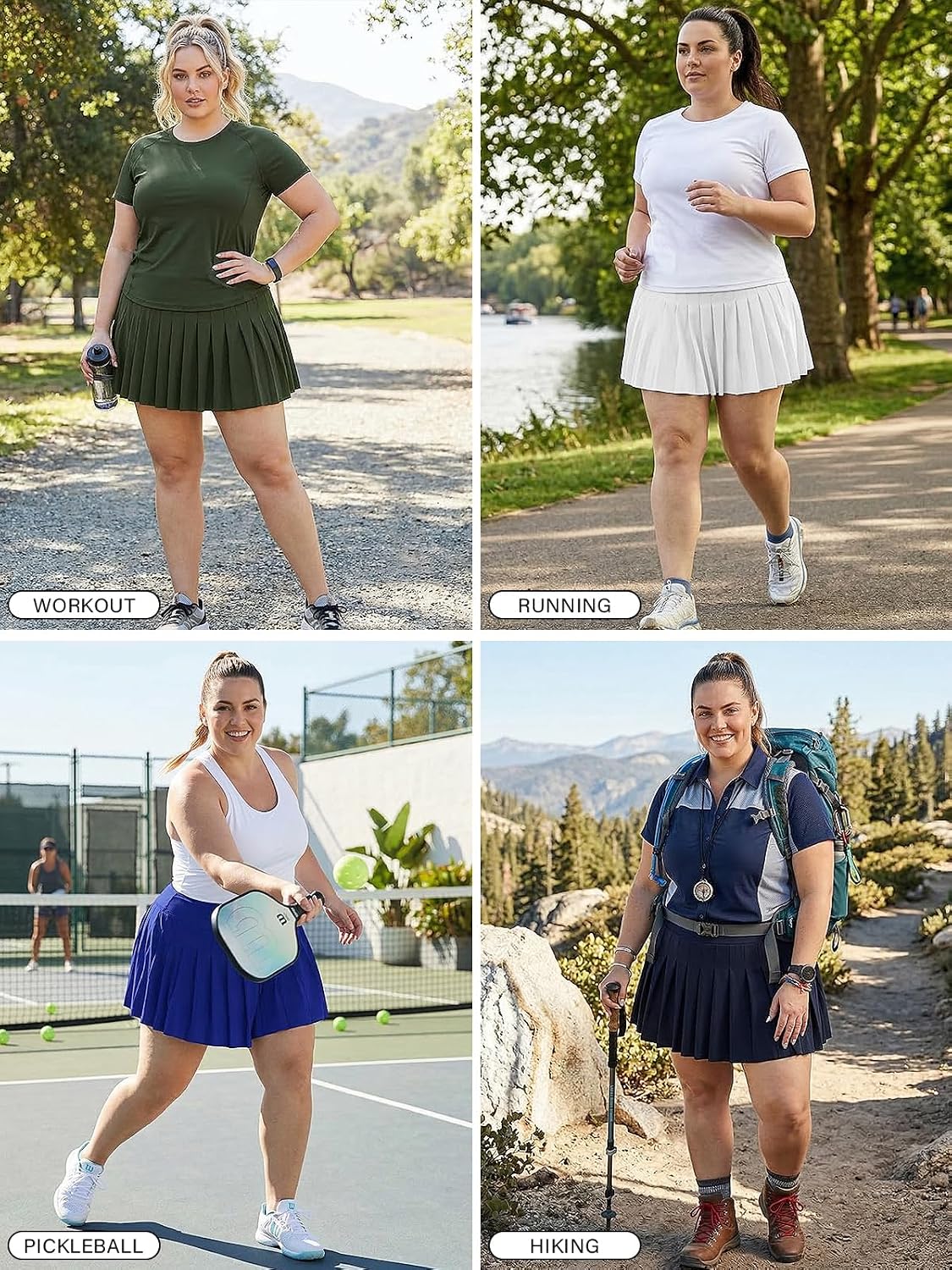 Moon Wood Women's Plus Size Pleated Tennis Skirt with Shorts High Waisted Lightweight Athletic Golf Skorts Workout Skirts
