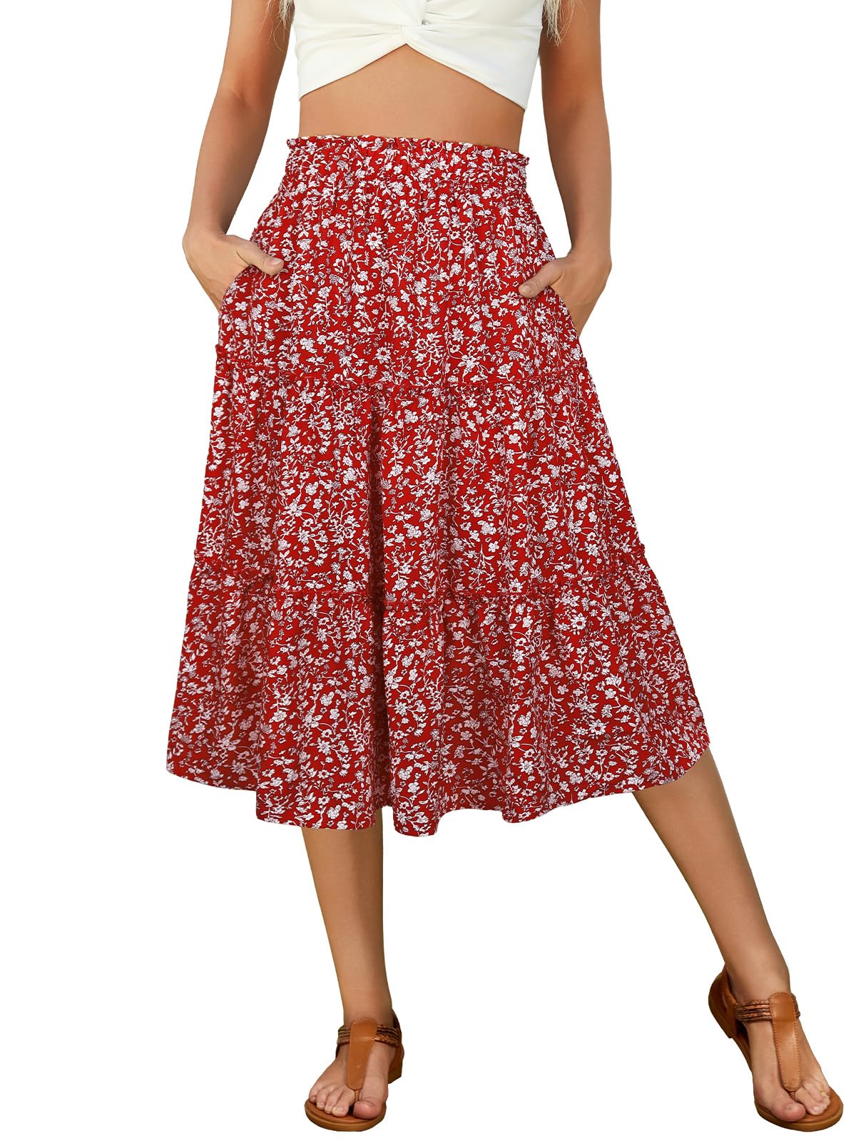 Berydress Midi Skirts for Women 2026 High Waist Casual Summer Boho Skirt