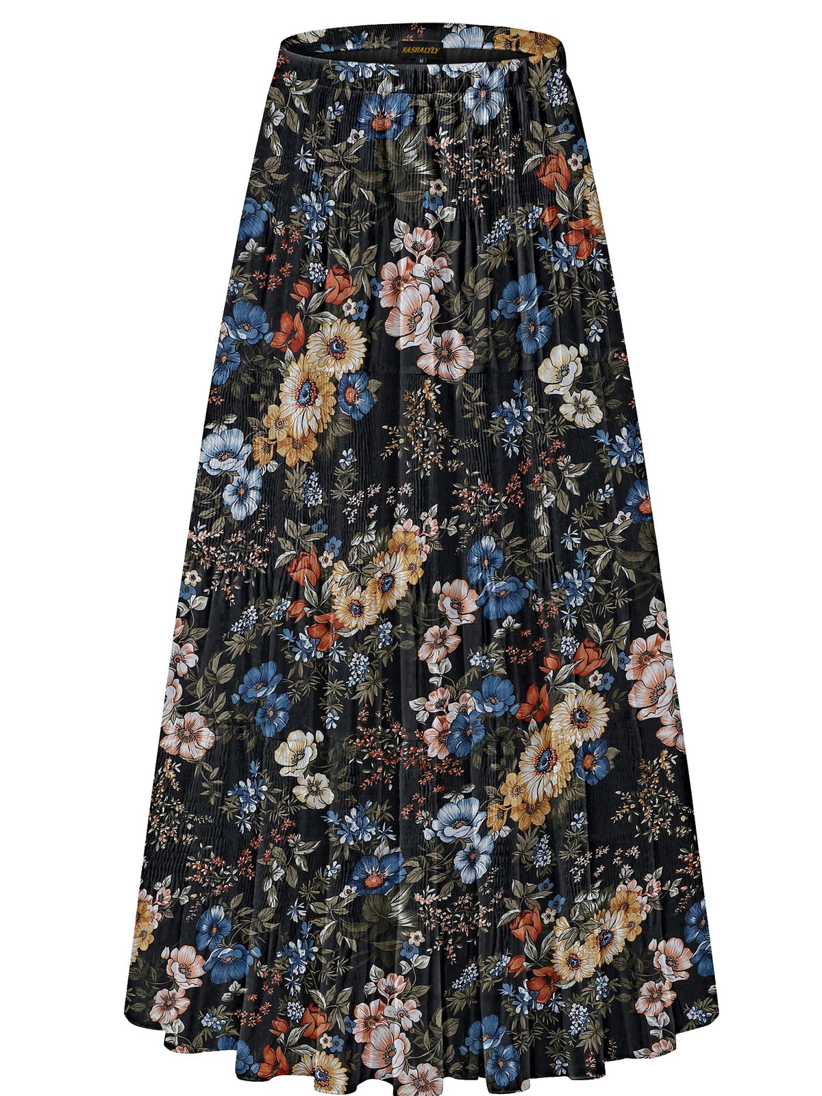 NASHALYLY Women's Chiffon Elastic High Waist Pleated A-Line Maxi Skirts