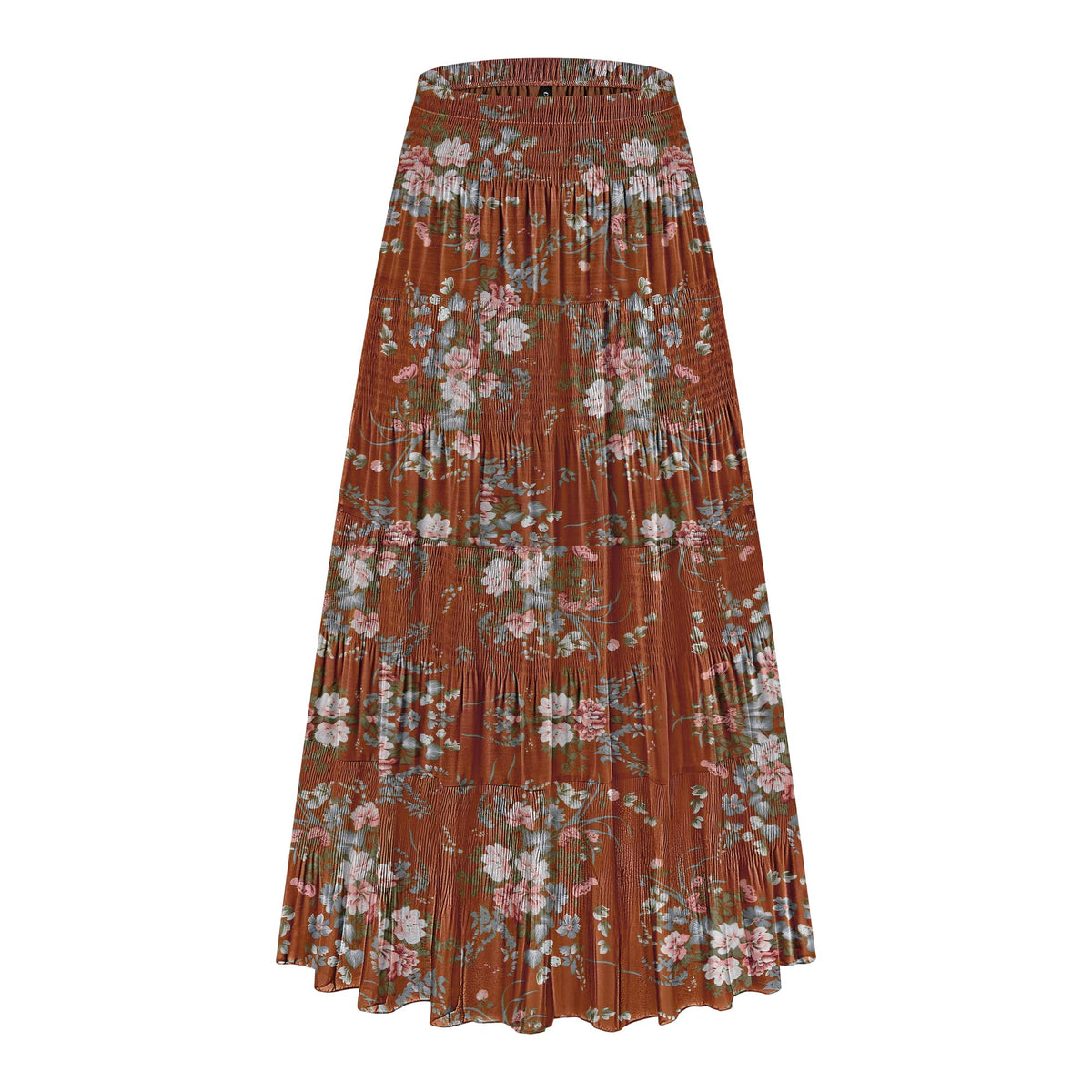 CYiNu Women's Chiffon Elastic High Waist Tiered Pleated Floral Printed A-Line Boho Long Maxi Skirts