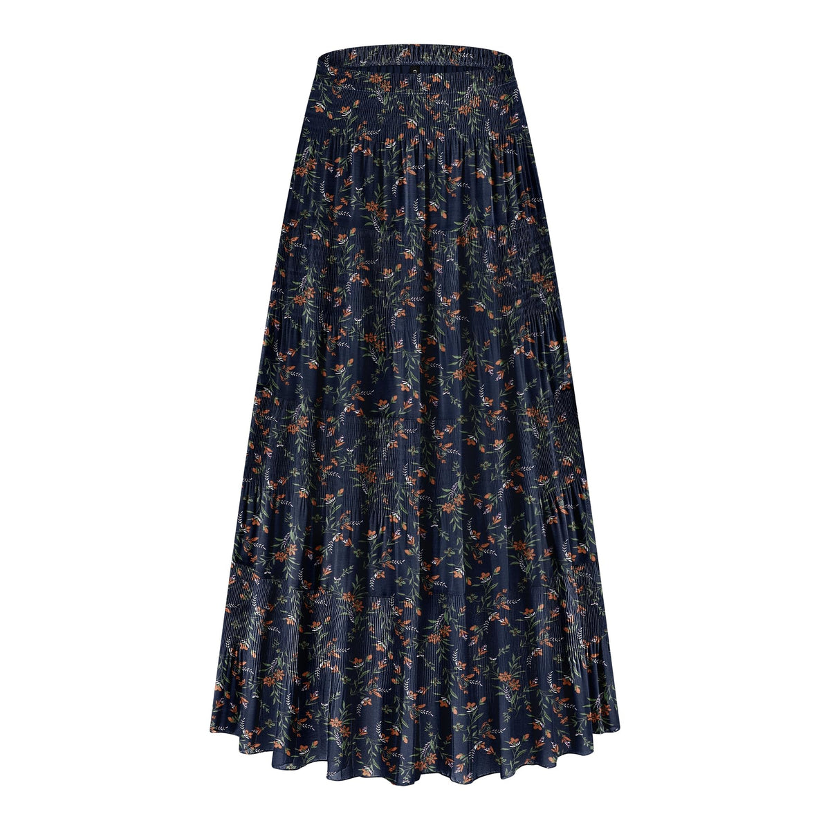 CYiNu Women's Chiffon Elastic High Waist Tiered Pleated Floral Printed A-Line Boho Long Maxi Skirts