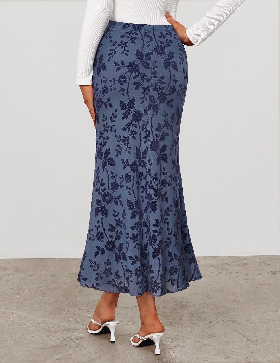 ZESICA Floral Mermaid High Waisted Mesh Maxi Skirts for Women