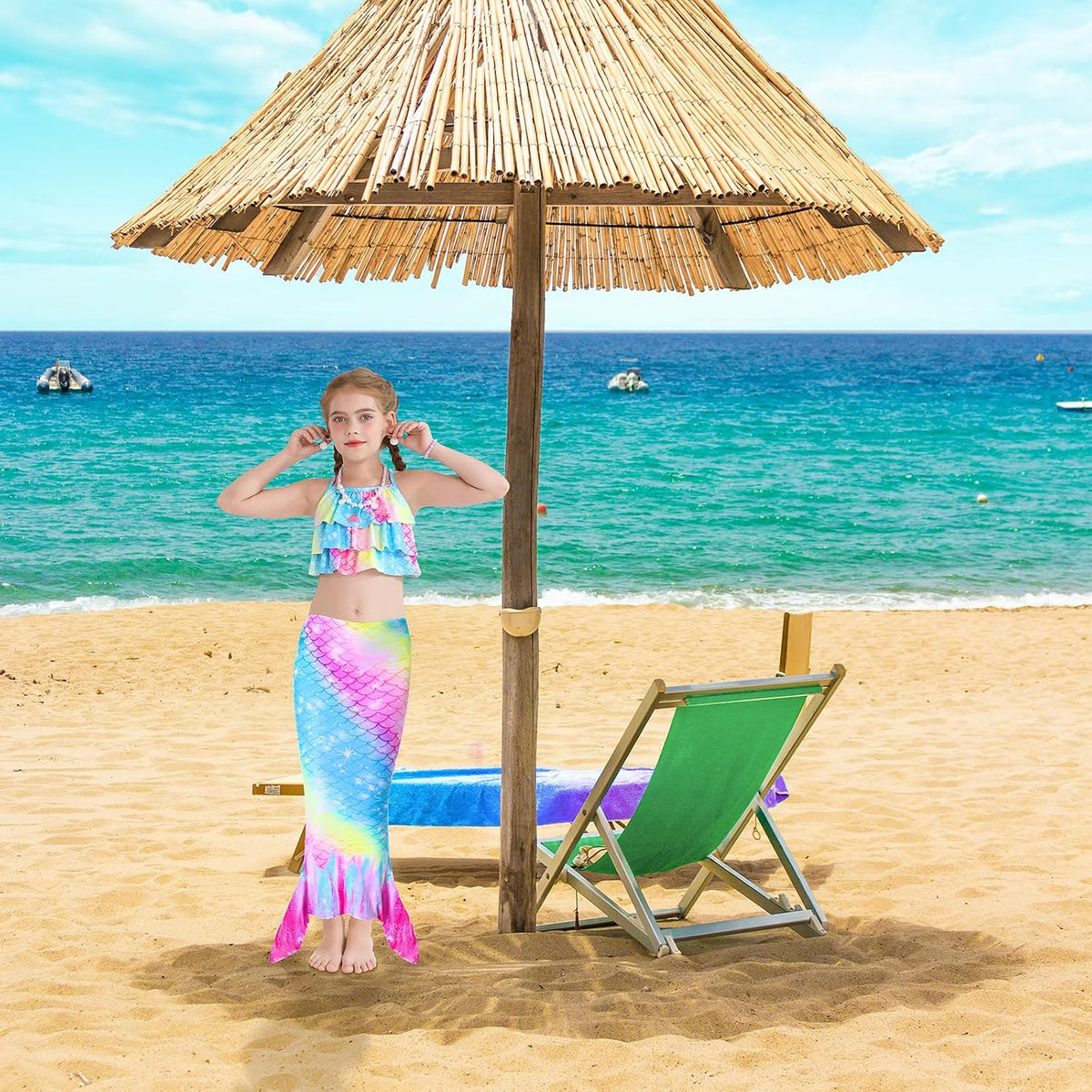Girls Mermaid Swimwear 3 Piece Tankini Outfit for Ages 4-10