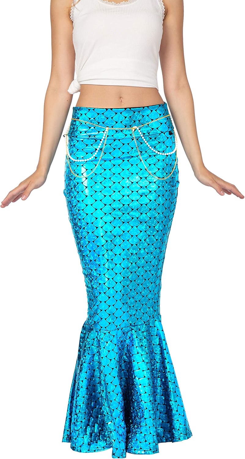 Spooktacular Creations Adult Metallic Hologram Shiny Mermaid Skirt Costume Role Play for Halloween Costumes Party Events