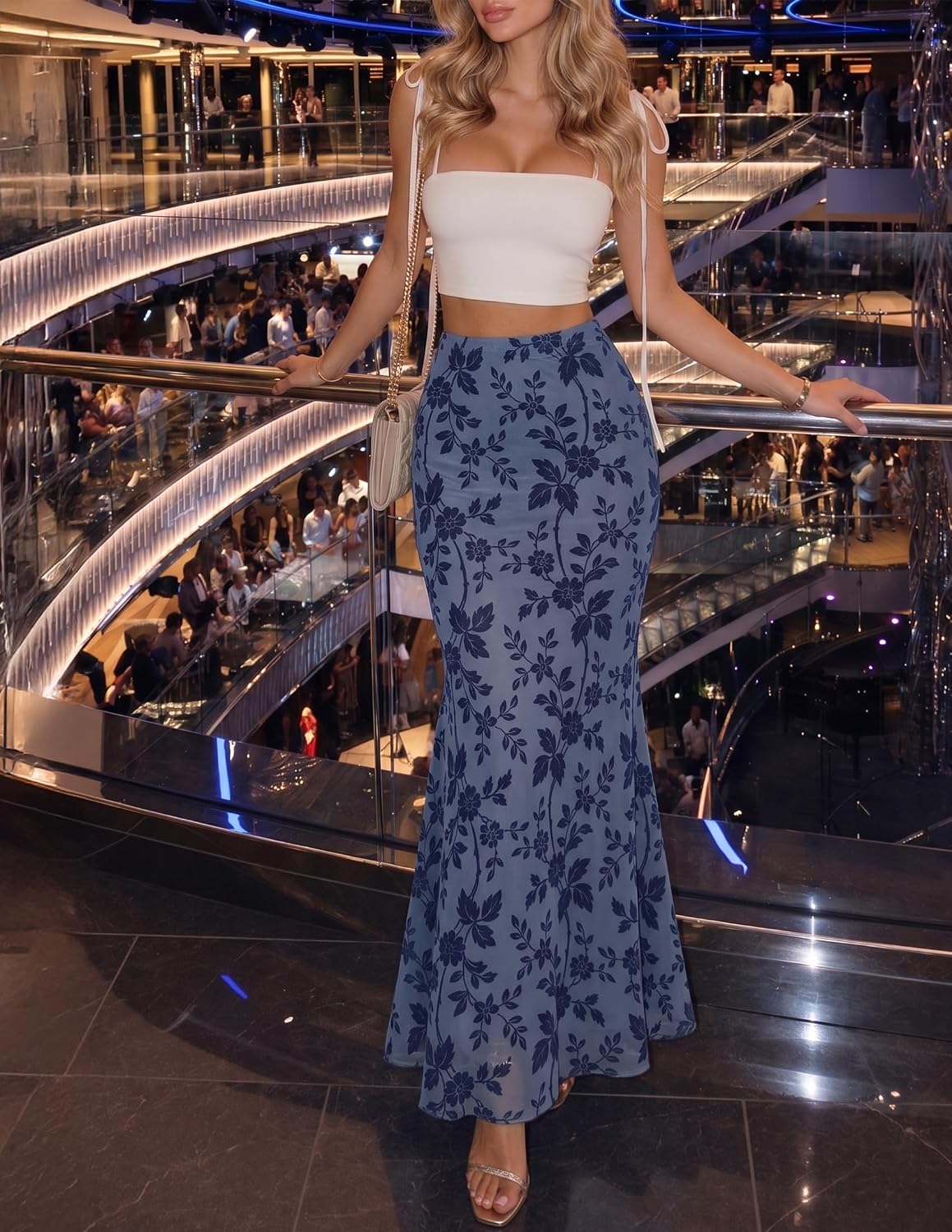 ZESICA Floral Mermaid High Waisted Mesh Maxi Skirts for Women