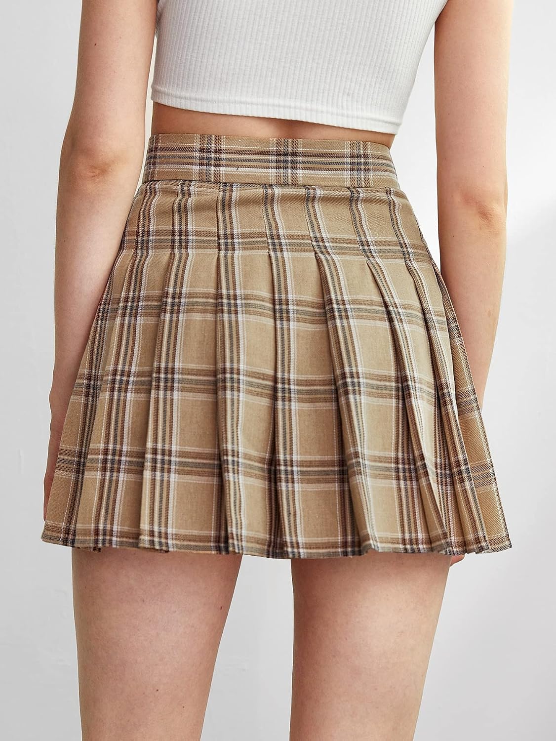 WDIRARA Women's Plaid High Waist Pleated Skater A Line Uniform Mini Skirt